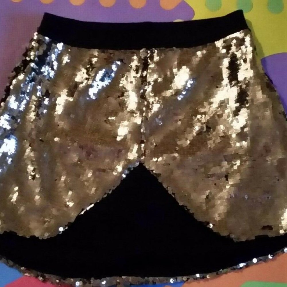 ONE TEASPOON GOLD SEQUIN ASYMMETRIC SHORT SKIRT